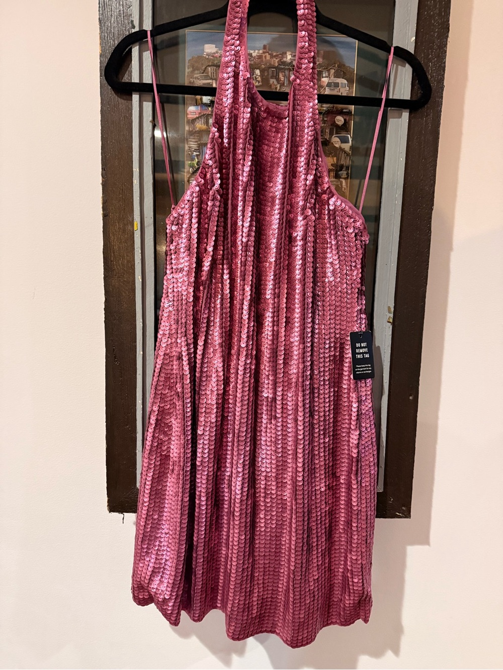 Express Pink Sequin Halter Dress